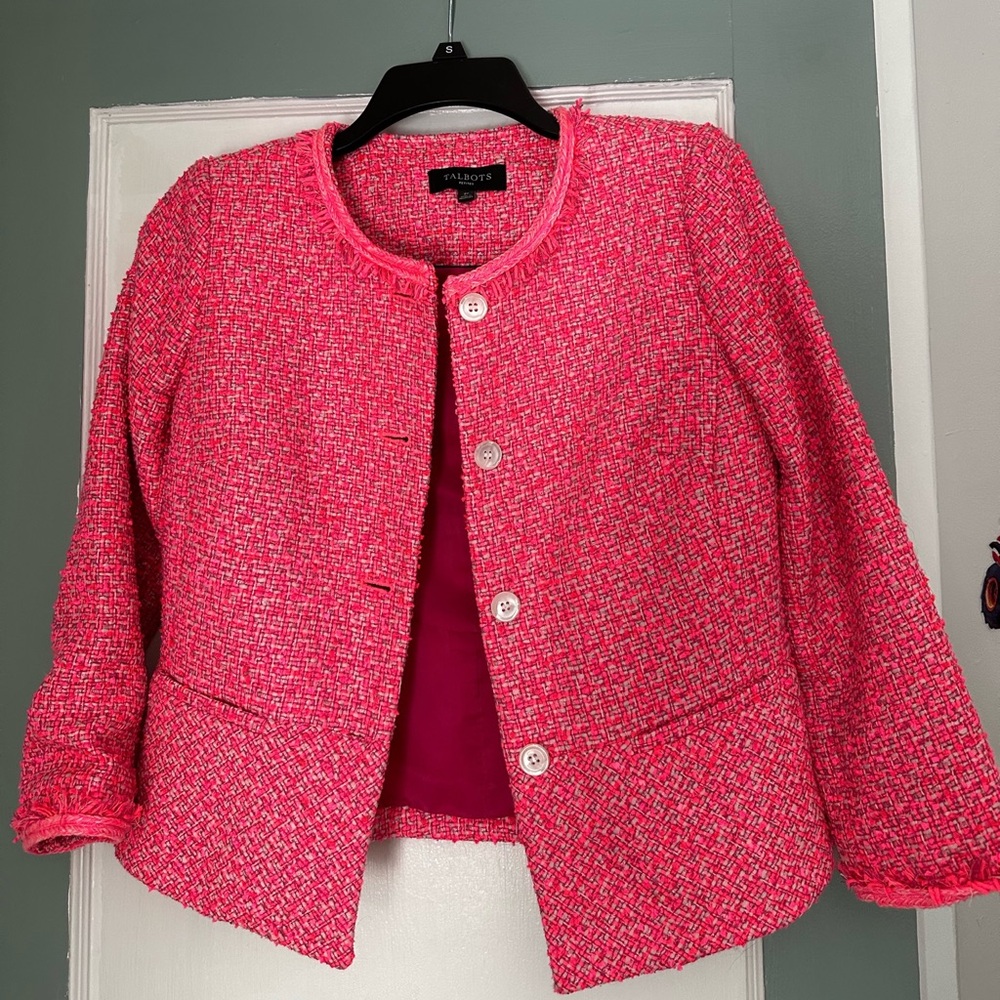 Talbots bright pink tweed jacket